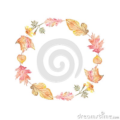 Composition of wreaths of autumn elements hand-drawn in watercolor, illustration Cartoon Illustration