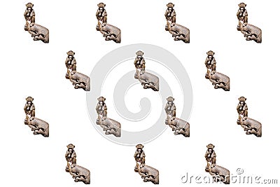 Composition of a young monkey eating in a tree on a white background Stock Photo