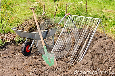 Compost pile sieve Stock Photo