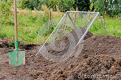 Compost pile sieve Stock Photo