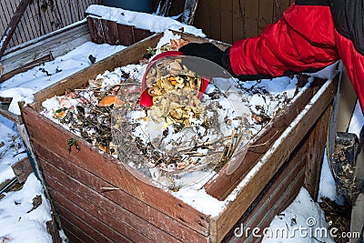 Composting box in winter season Stock Photo