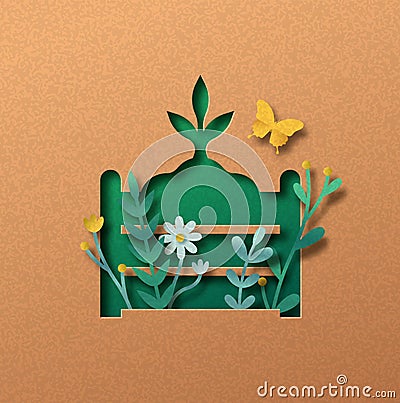 Composting fertilizer papercut nature concept Vector Illustration