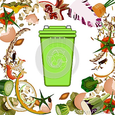 Composting pile of rotting kitchen fruits and vegetable scraps garbage waste Vector Illustration