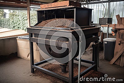 composting system with mechanical turnings device, making it easy to mix and aerate Stock Photo