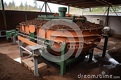 composting system with mechanical turnings device, making it easy to mix and aerate Stock Photo