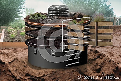 composting system with rotating and aerating mechanisms to increase air flow Stock Photo
