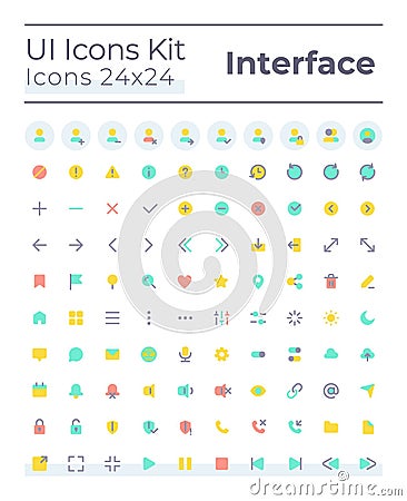 Comprehensible and simple looking flat color ui icons set Vector Illustration