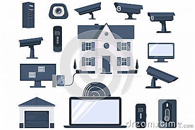 Comprehensive camera control with isolated security sound enables property surveillance through CCTV bypass, integrating codes and Cartoon Illustration