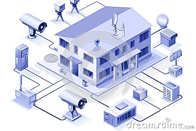Comprehensive feed overhauls in security management systems create new managing networks, redesigning live CCTV operations for res Cartoon Illustration