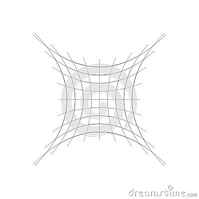 Compressed, squeeze, squish distortion on grid, mesh. concave 4-point star-like shape made of array, lattice of curved, arc lines Vector Illustration
