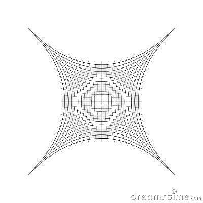 Compressed, squeeze, squish distortion on grid, mesh. concave 4-point star-like shape made of array, lattice of curved, arc lines Vector Illustration