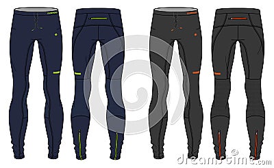 Compression Tights Pants design vector template, Base layer Performance bottom concept with front and back view for running, Vector Illustration
