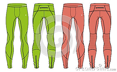 Compression Tights Pants design vector template, Base layer Performance bottom concept with front and back view for running, Vector Illustration