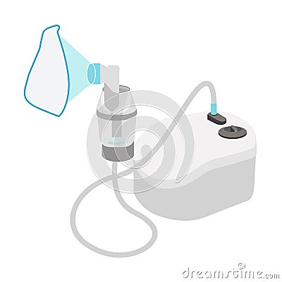 Compressor Inhaler with long air tube . Steam bronchitis,astma inhalation. home evaporation multipart pair. vector illustration Vector Illustration