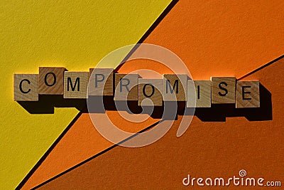 Compromise, 3d word in wood Stock Photo