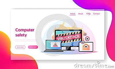 Compromised Software Environment Landing Page Template. Computer Pop up Box on Cracked Pc Screen Warning System Hacked Vector Illustration