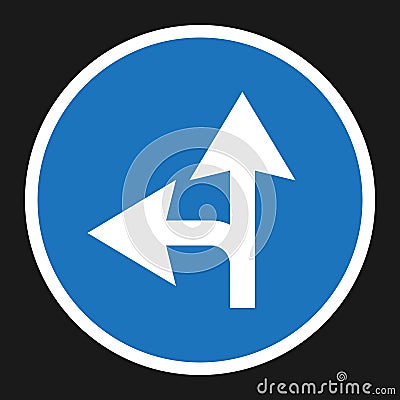 Compulsory ahead or left sign flat icon Vector Illustration