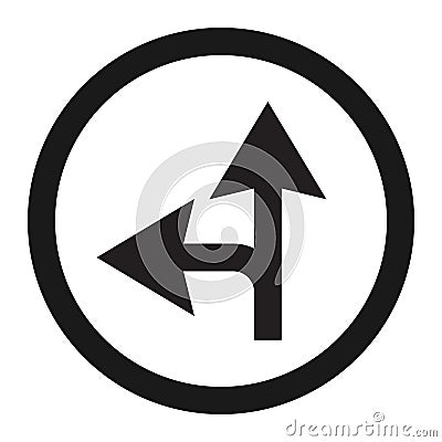 Compulsory ahead or left sign line icon Vector Illustration