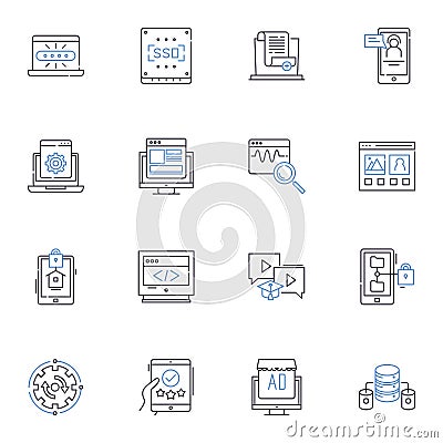 Computable line icons collection. Innovation, Technology, Information, Computing, Software, Algorithm, Analytics vector Vector Illustration