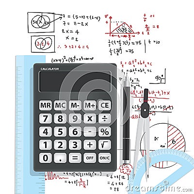 Computational Mathematics With Calculators And Accessories Vector Illustration