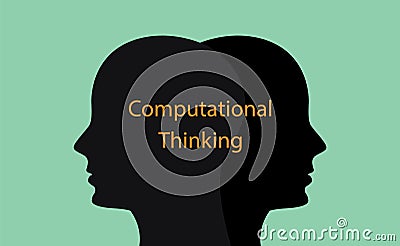 Computational thinking concept illustration with human head silhouette and text over it Vector Illustration