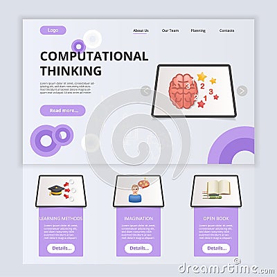 Computational thinking flat landing page website template. Learning methods, imagination, open book. Web banner with Vector Illustration