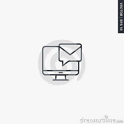 Compute notification mail, linear style sign for mobile concept and web design Vector Illustration