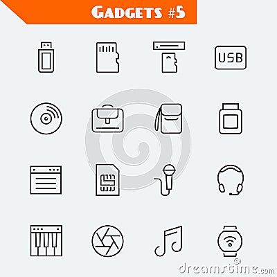 Computer accessories and gadgets icon set Vector Illustration