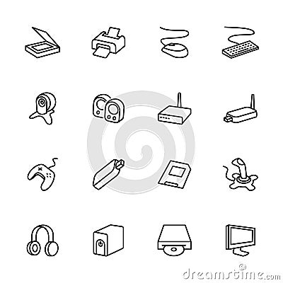 Computer accessories line icon set collection Vector Illustration