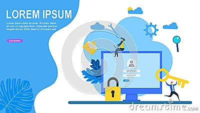 Computer with account and password. Vector Illustration
