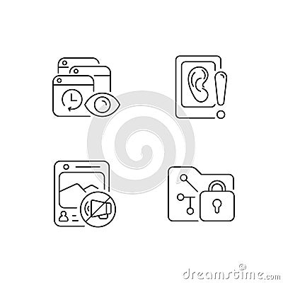 Computer activity monitoring linear icons set Vector Illustration