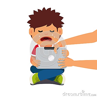 Computer addicted child holding out tablet pc Vector Illustration