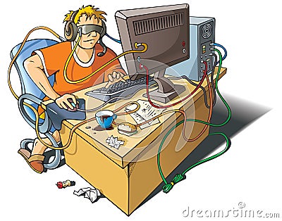 Computer addiction Vector Illustration