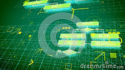 Computer algorithms backdrop with green charts Stock Photo