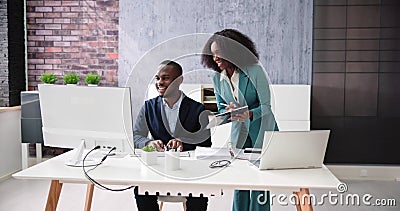 Computer Analyst Staff Training. Two African People Stock Photo