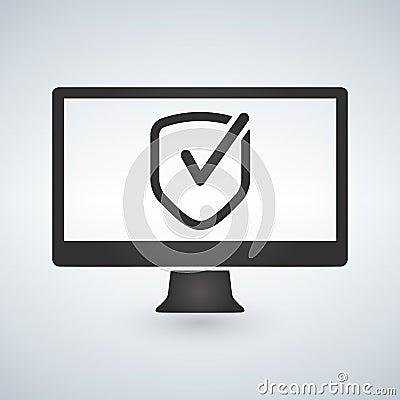 Computer Approve checkmark in the shield Icon, illustration. Cartoon Illustration