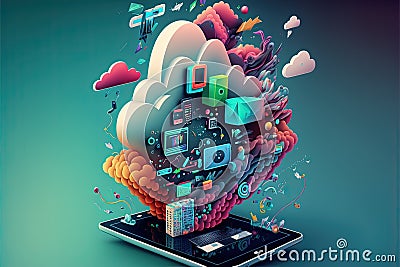 Computer Apps and Cloud Conceptual Illustration design Stock Photo