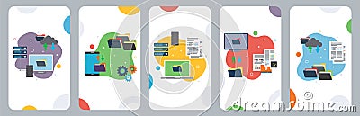 Computer, backup, report, data and cloud computing icons Vector Illustration