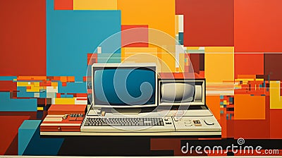 Abstract Vintage Computer Hardware Painting With Color Blocking Stock Photo