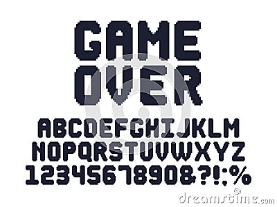 Computer 8 bit game font. Retro video games pixel alphabet, 80s gaming typography design and pixels letters vector set Vector Illustration