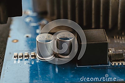 Computer board chip circuit cpu core blue technology Stock Photo