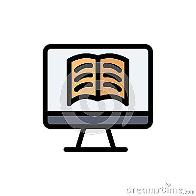 Computer, Book, OnTechnology Flat Color Icon. Vector icon banner Template Vector Illustration