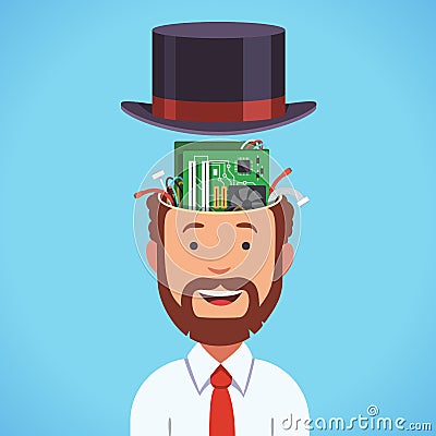 Computer brain head with motherboard and processor Vector Illustration