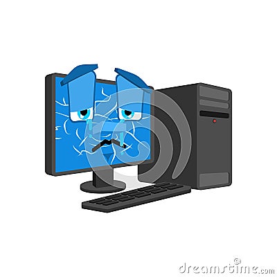 Computer Broken. PC cracked screen isolated. Vector illustration Vector Illustration