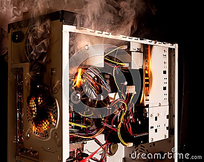 Computer burning Stock Photo