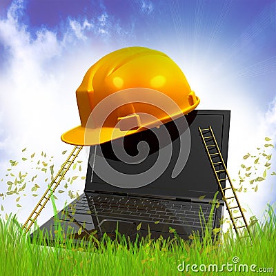 Computer business with success ladder Stock Photo