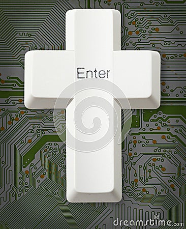 Computer button - Christian cross - Enter Stock Photo