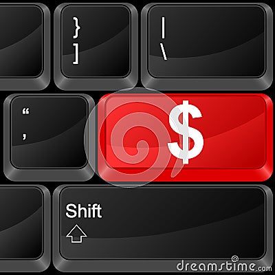 Computer button dollar Vector Illustration