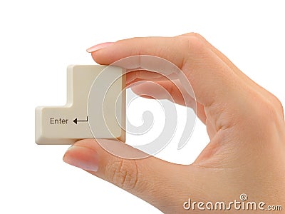 Computer button in hand Stock Photo