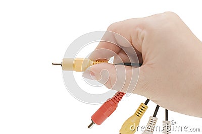 Computer cables in hand Stock Photo